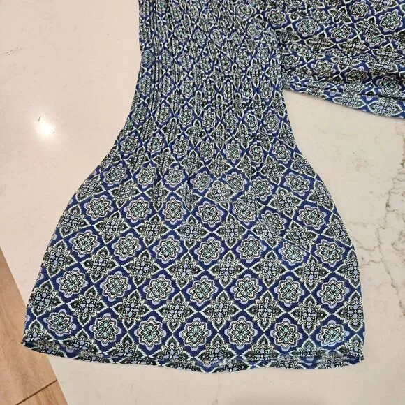 J. Jill Tunic Top XL Blue & Green Floral Paisley Crinkle Flounce Sleeve - Picture 6 of 11